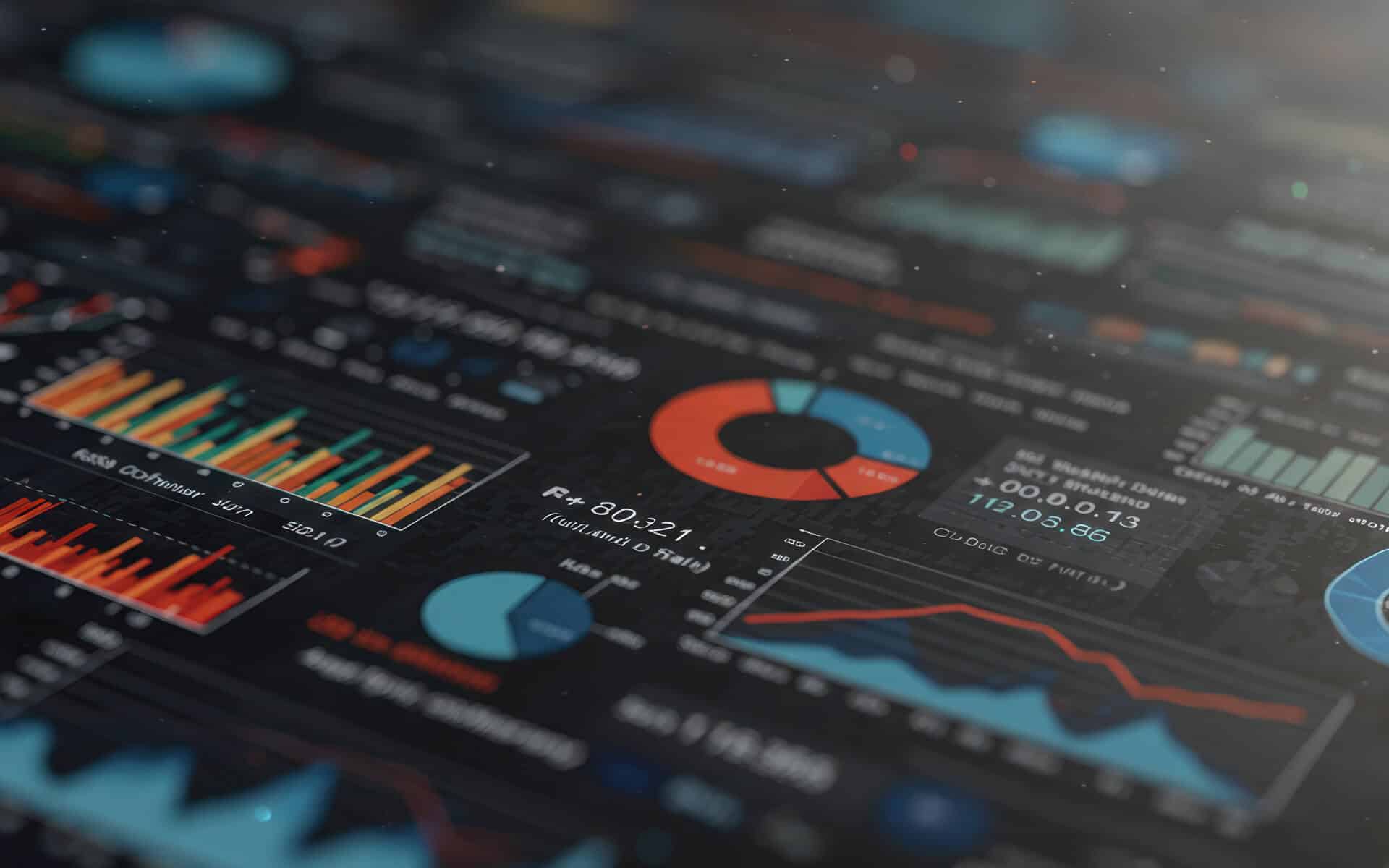 A digital dashboard showing various business intelligence information pieces
